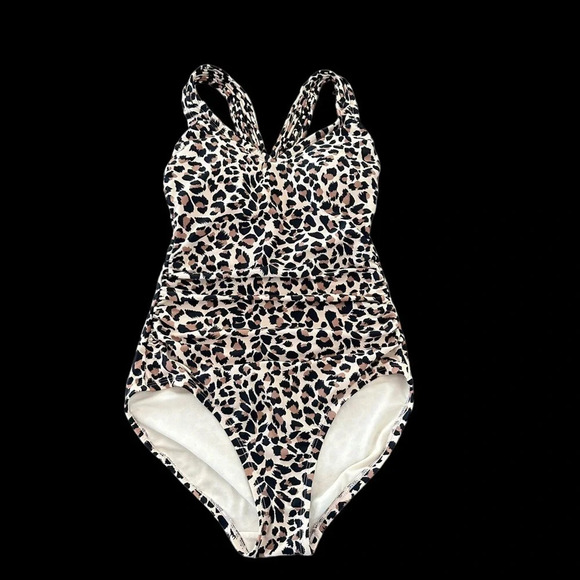 Kona Sol size small Leopard Print Cross Back One Piece Swimsuit Swim Strappy - Picture 1 of 4